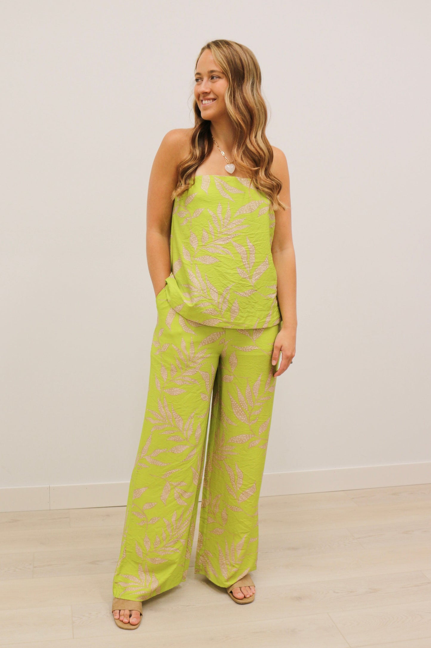Prima Botanical Print Tube Top - Chartreuse Multi
