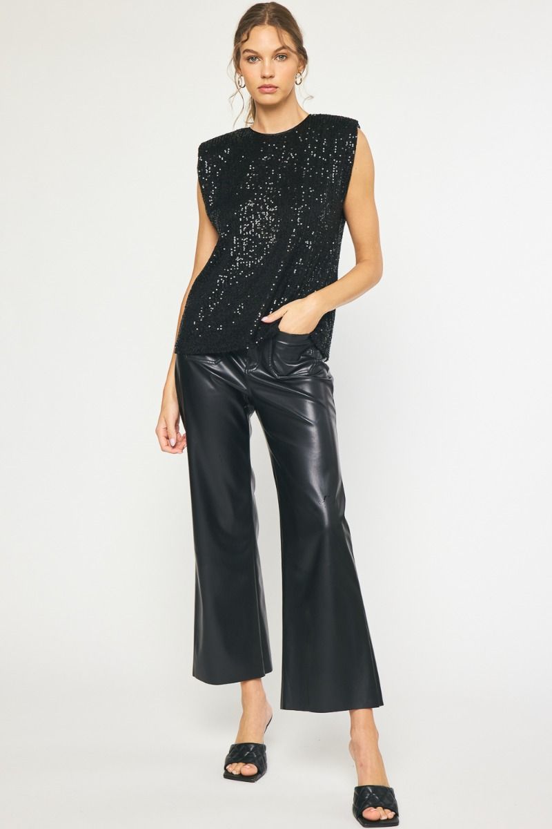 Savile Sequin Statement Sleeveless Blouse - Black
