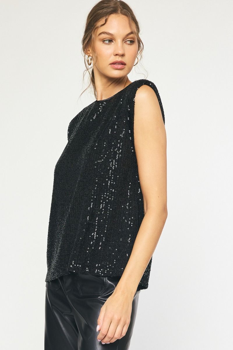 Savile Sequin Statement Sleeveless Blouse - Black