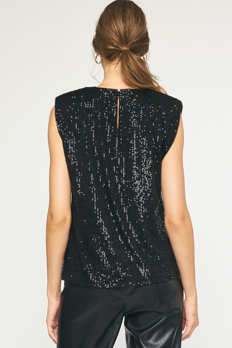 Savile Sequin Statement Sleeveless Blouse - Black