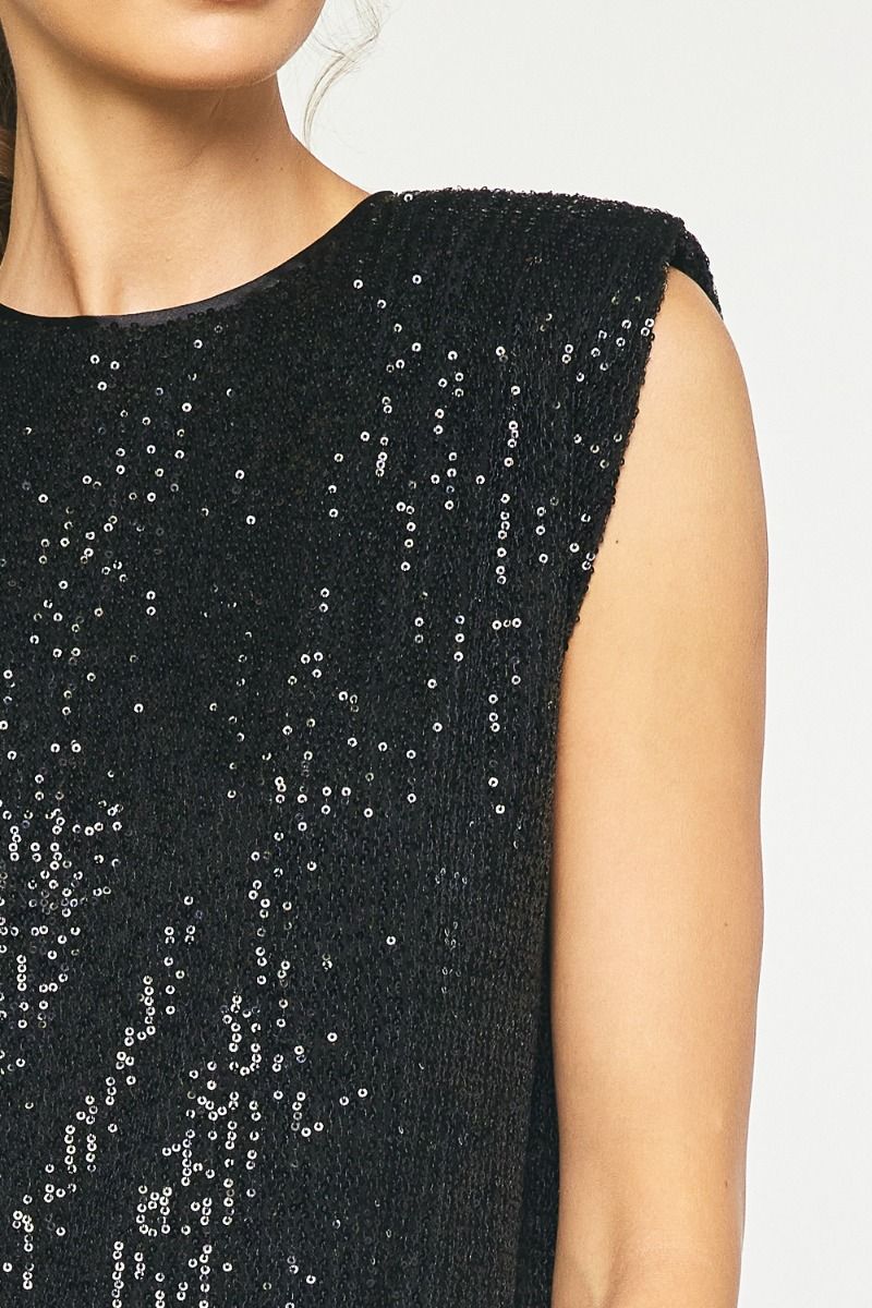 Savile Sequin Statement Sleeveless Blouse - Black