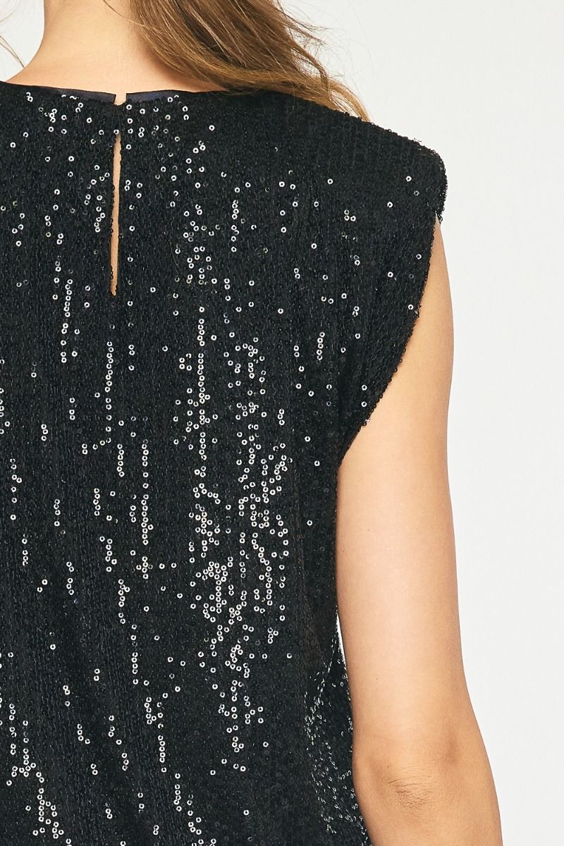 Savile Sequin Statement Sleeveless Blouse - Black