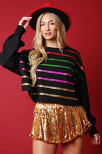 Load image into Gallery viewer, zSALE Multi-Color Sequin Stripe Holiday Cropped Sweater - Black Multi

