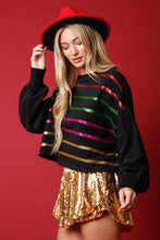 Load image into Gallery viewer, zSALE Multi-Color Sequin Stripe Holiday Cropped Sweater - Black Multi
