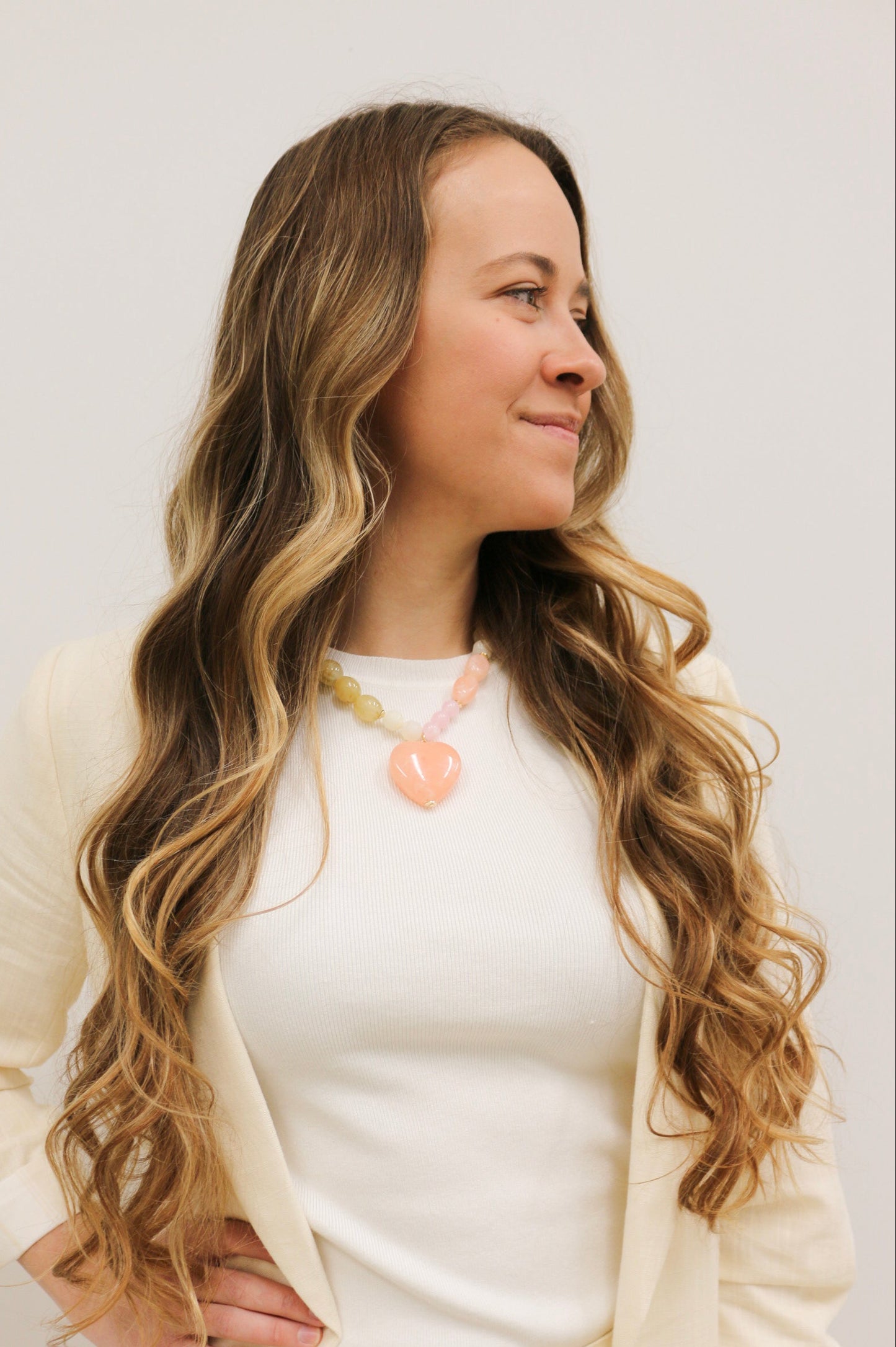 Lirena Multi Beaded Heart Pendant Necklace - Light Pink Multi