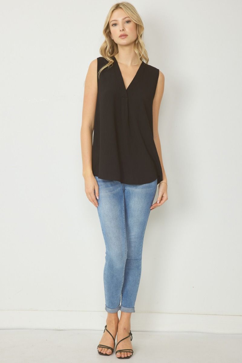 Essentials Basic Woven Tank - Black