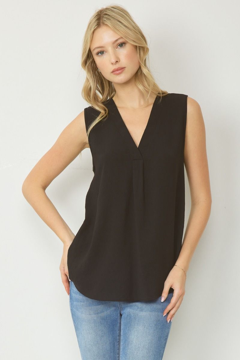 Essentials Basic Woven Tank - Black