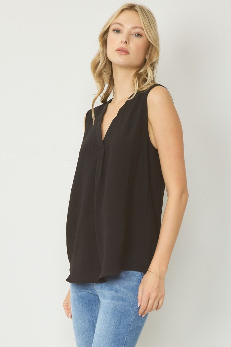 Essentials Basic Woven Tank - Black
