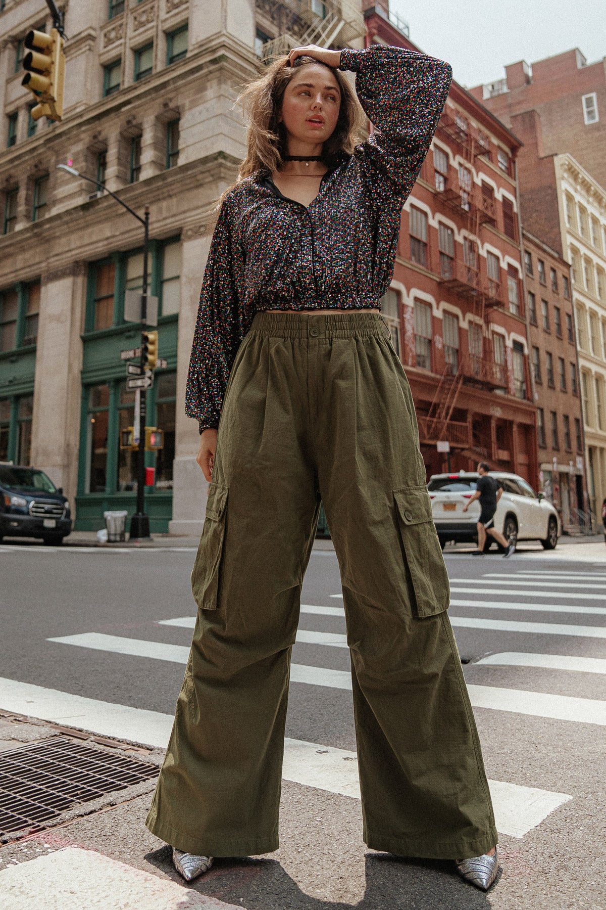 Beatrix High Waisted Wide Leg Cargo Pants - Olive