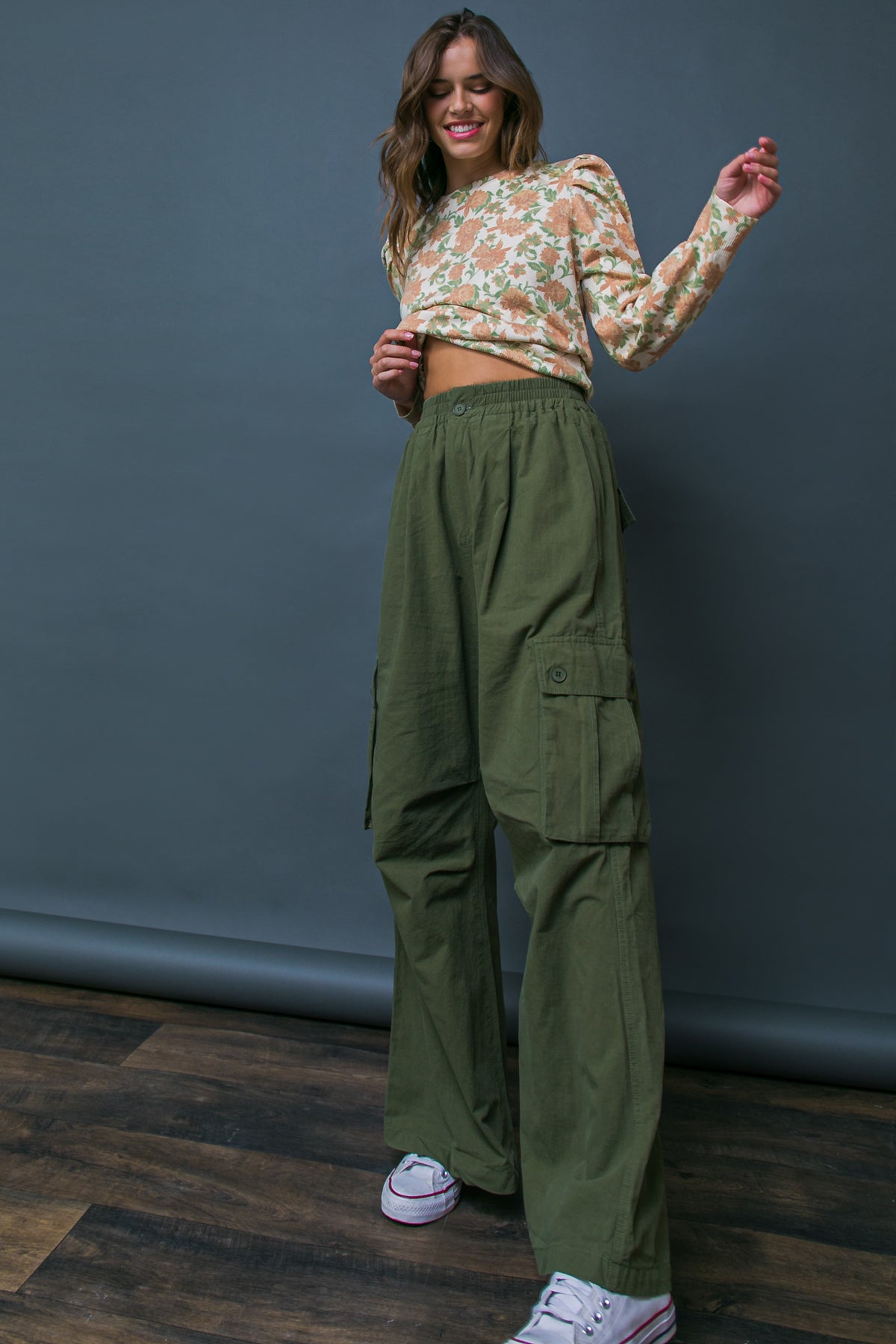 Beatrix High Waisted Wide Leg Cargo Pants - Olive