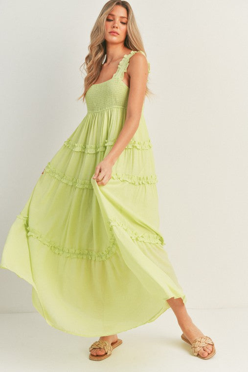Malibu Relaxed Fit Smocked Ruffle Tiered Sleeveless Maxi Dress