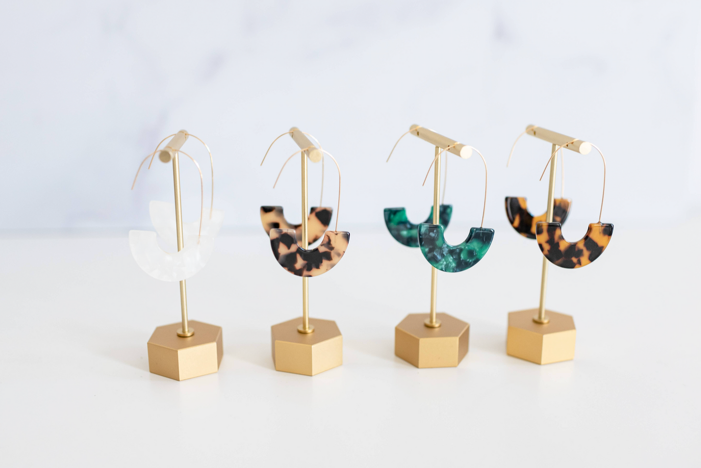 Threader Statement Earrings - White Tortoise