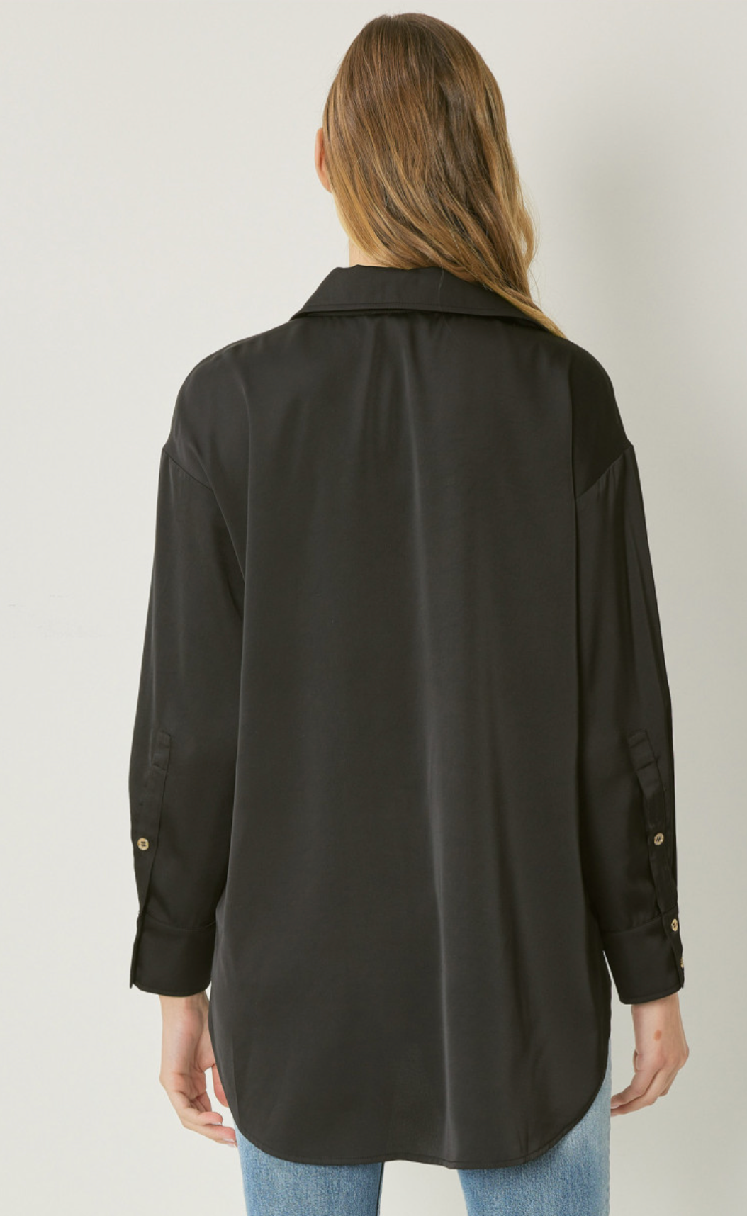 Amanda Silky Shine Button Up Woven Blouse - Black