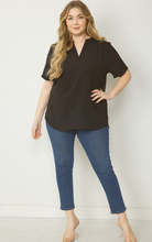Load image into Gallery viewer, zSALE Curve Lydia Essential V-Neck Woven Short Sleeve Blouse - Black
