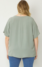 Load image into Gallery viewer, zSALE Curve Thea Essential V-Neck Short Sleeve Woven Blouse - Sage Green
