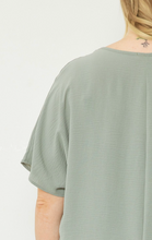 Load image into Gallery viewer, zSALE Curve Thea Essential V-Neck Short Sleeve Woven Blouse - Sage Green
