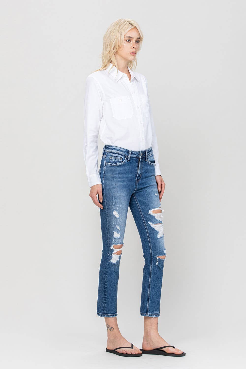 Jeanne Distressed High Rise Slim Straight Leg Jean