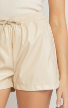 Load image into Gallery viewer, Millie Faux Leather High Waisted Drawstring Tie Shorts - Sand
