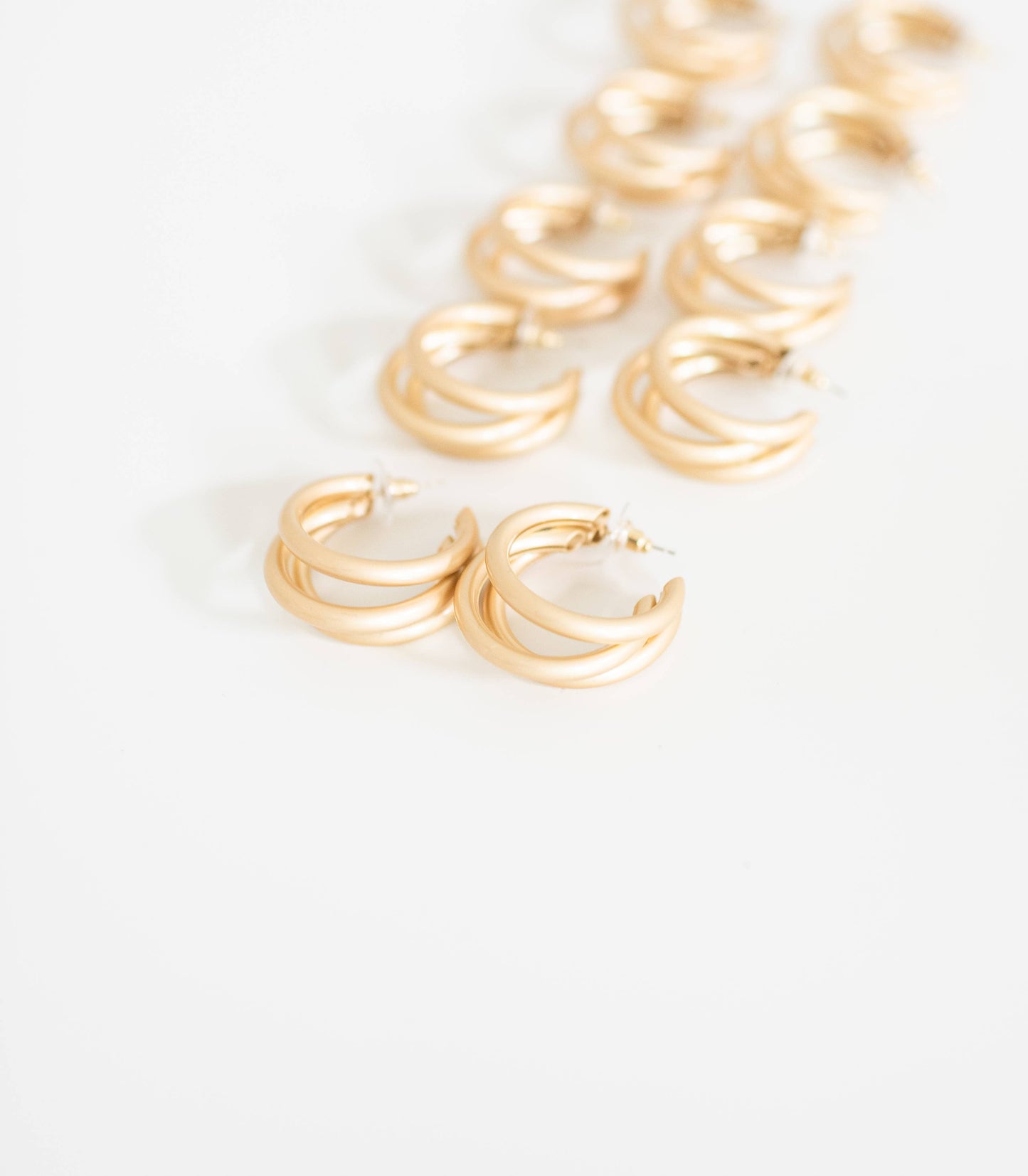 Matte Triple Gold Hoop Earrings