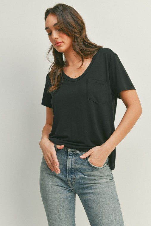 Taylor Essential Knit Pocket Short Sleeve Tee - Black