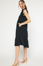 Load image into Gallery viewer, Bryn V-neck Tiered Ruffle Sleeve Midi Dress - Black

