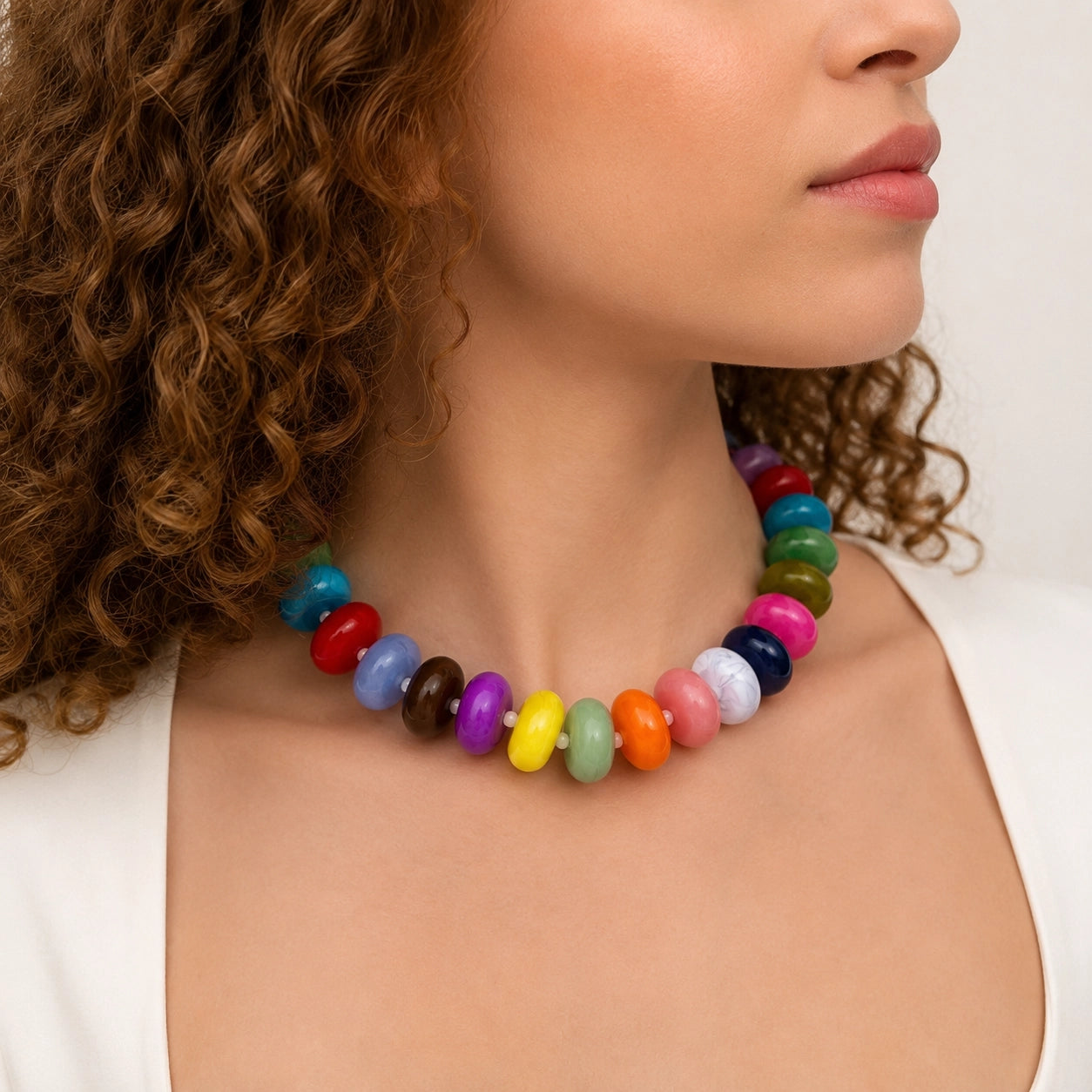 Chunky Candy Beaded Rondelle Necklace - Multicolor
