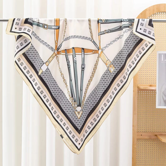 Equestrian Tack Printed Scarf - Ivory Black Multi