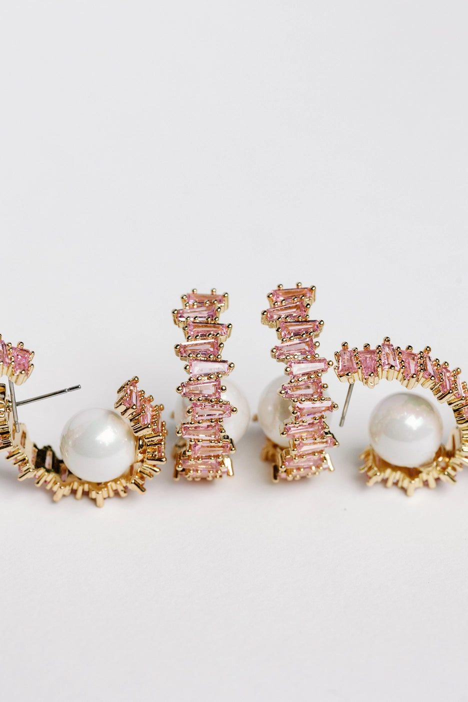 Rhinestone and Pearl Hoop Statement Earrings - Rose Pink