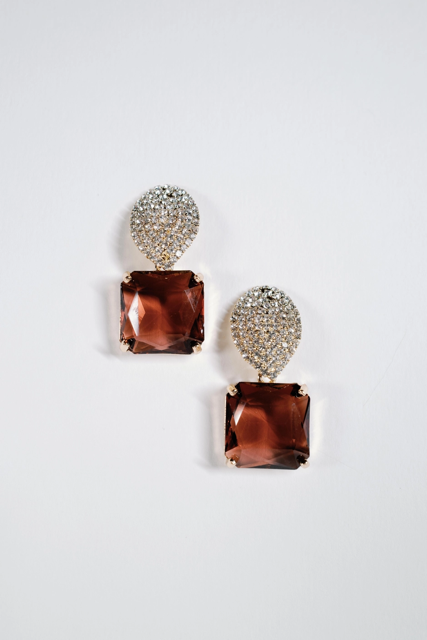 Pavé Gumdrop Clear Crystal Statement Earrings - Smokey Plum