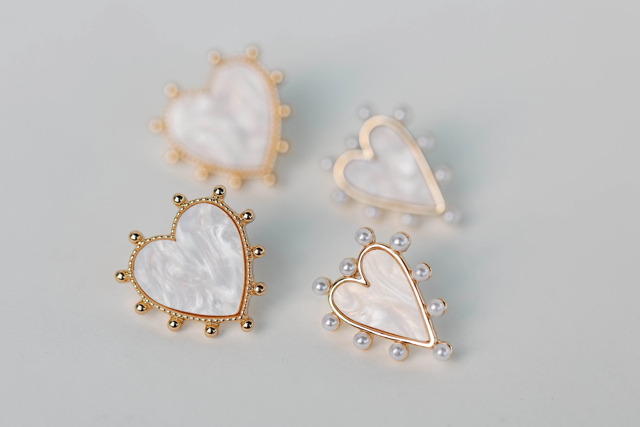 Pearl Studded Pink Tortoise Heart Earrings