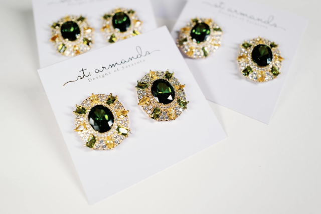 Olive and Canary Oval Luxe Statement Earrings