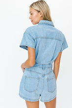 Load image into Gallery viewer, Nashville Short Sleeve Denim Romper Onesie - Light Wash Denim
