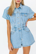 Load image into Gallery viewer, Nashville Short Sleeve Denim Romper Onesie - Light Wash Denim
