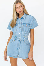 Load image into Gallery viewer, Nashville Short Sleeve Denim Romper Onesie - Light Wash Denim

