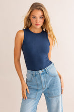 Load image into Gallery viewer, Essential Round Neck Stretch Knit Tank Bodysuit - Navy

