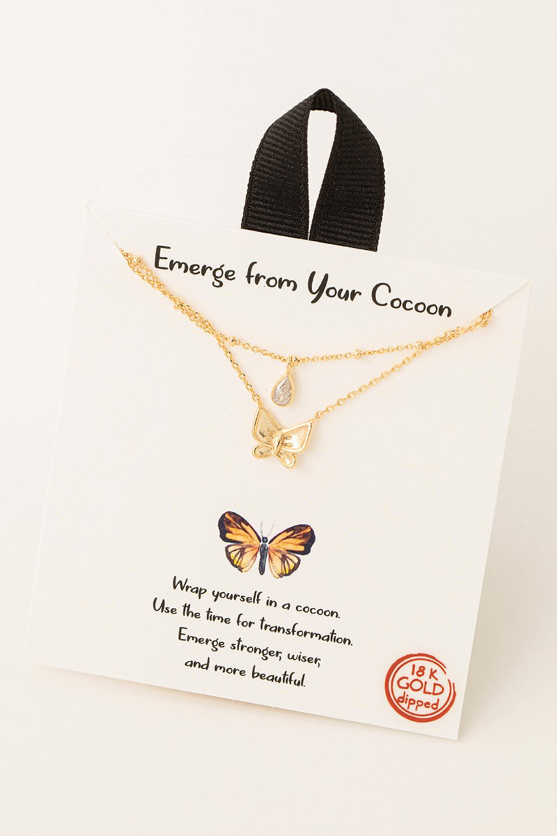 Emerge from your Cocoon Butterfly Necklace - Gold