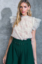 Load image into Gallery viewer, Cynthia Applique Ruffled Short Sleeve Statement Blouse - Cream Multi
