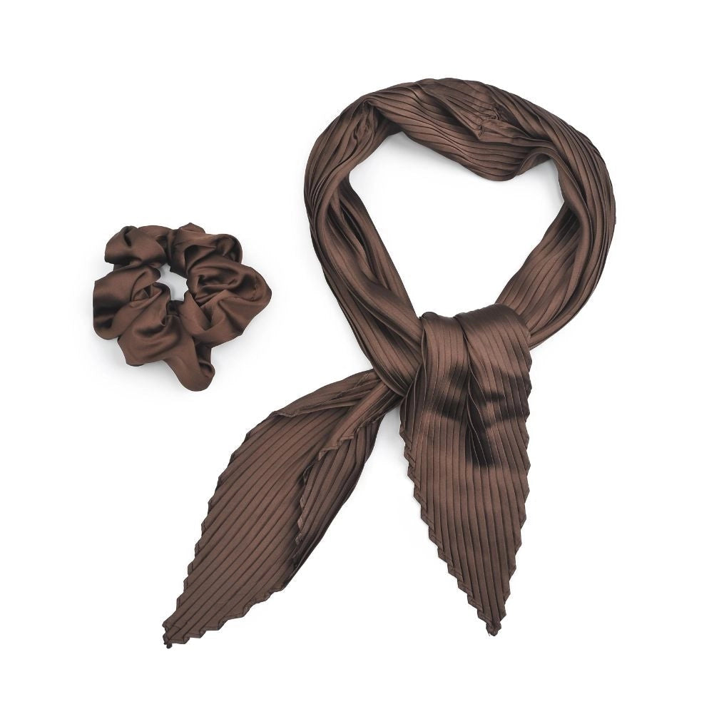 Pleated Scarf Hair Scrunchie - Brown