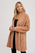 Load image into Gallery viewer, Saxon Long Sleeve Soft Fuzzy Drape Front Cardigan - Camel

