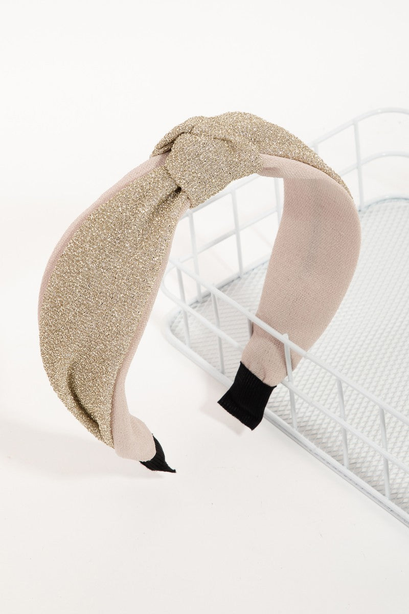 Two Tone Shimmer Fabric Twist Headband Headband - Gold