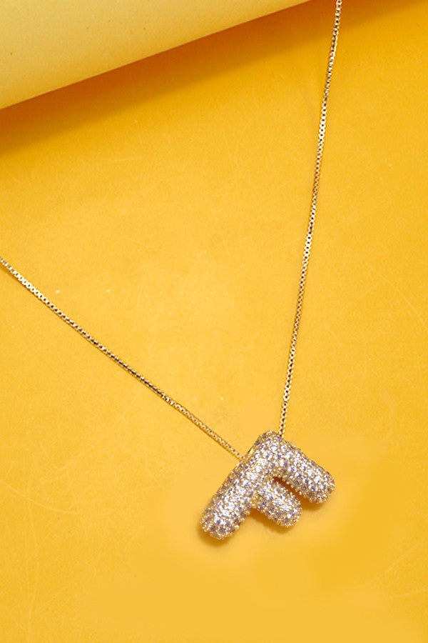 Initial Pave Rhinestone Initial Bubble Balloon Necklace - Gold