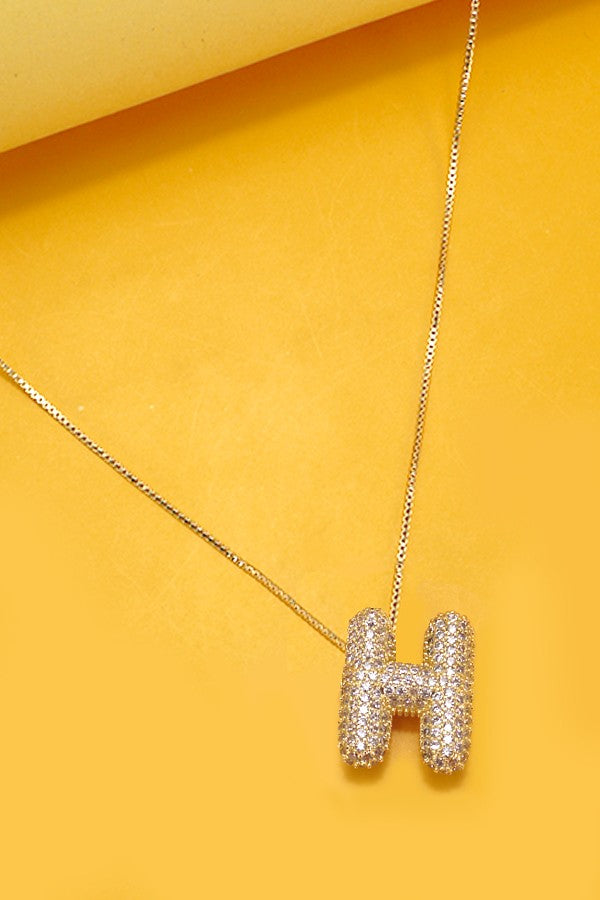 Initial Pave Rhinestone Initial Bubble Balloon Necklace - Gold