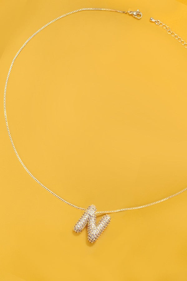 Initial Pave Rhinestone Initial Bubble Balloon Necklace - Gold