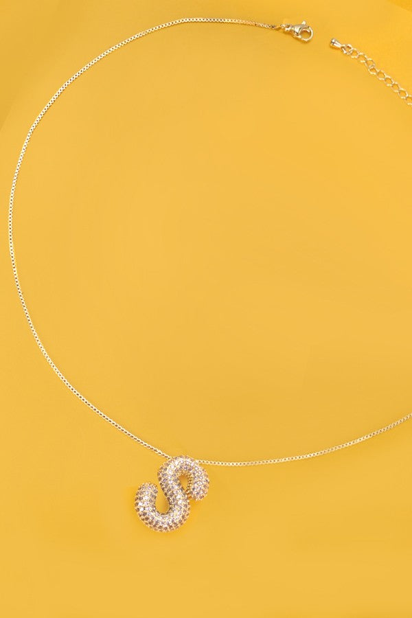 Initial Pave Rhinestone Initial Bubble Balloon Necklace - Gold