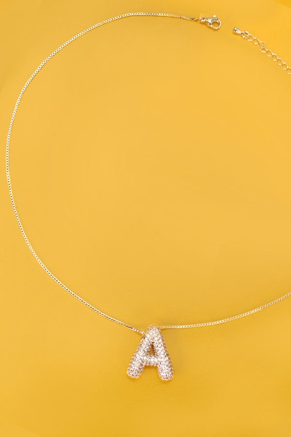 Initial Pave Rhinestone Initial Bubble Balloon Necklace - Gold