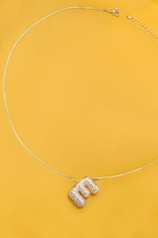 Initial Pave Rhinestone Initial Bubble Balloon Necklace - Gold