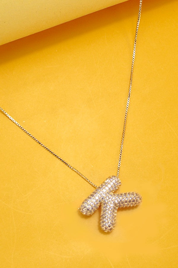 Initial Pave Rhinestone Initial Bubble Balloon Necklace - Gold