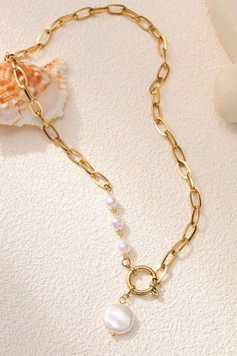 Toggle Chain Pearl Detail Necklace - Gold