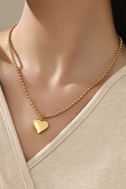 Heart Ball Chain Bubble Necklace - Gold