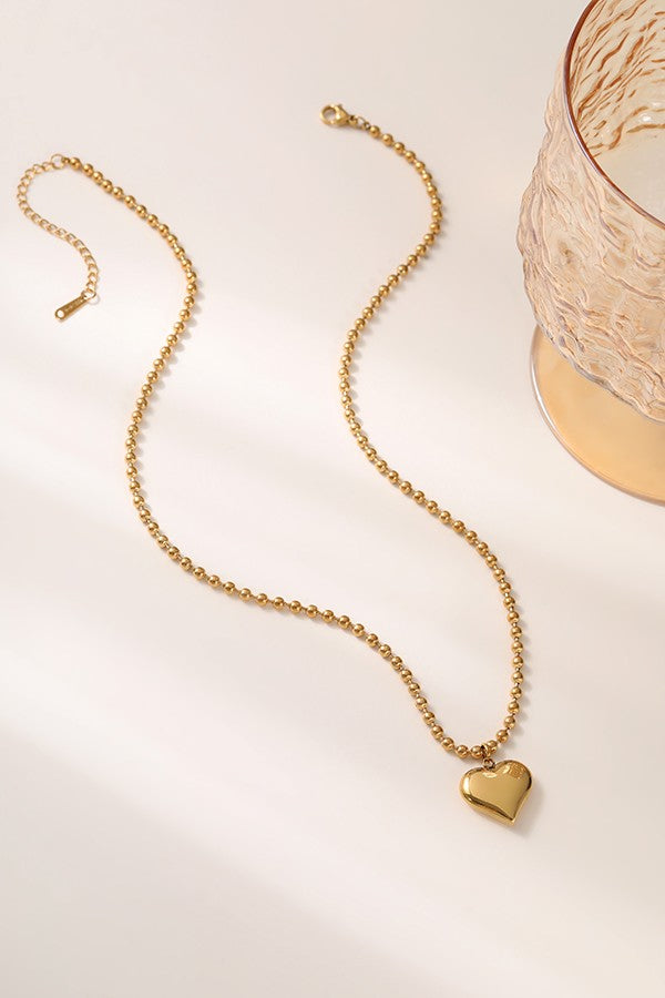 Heart Ball Chain Bubble Necklace - Gold